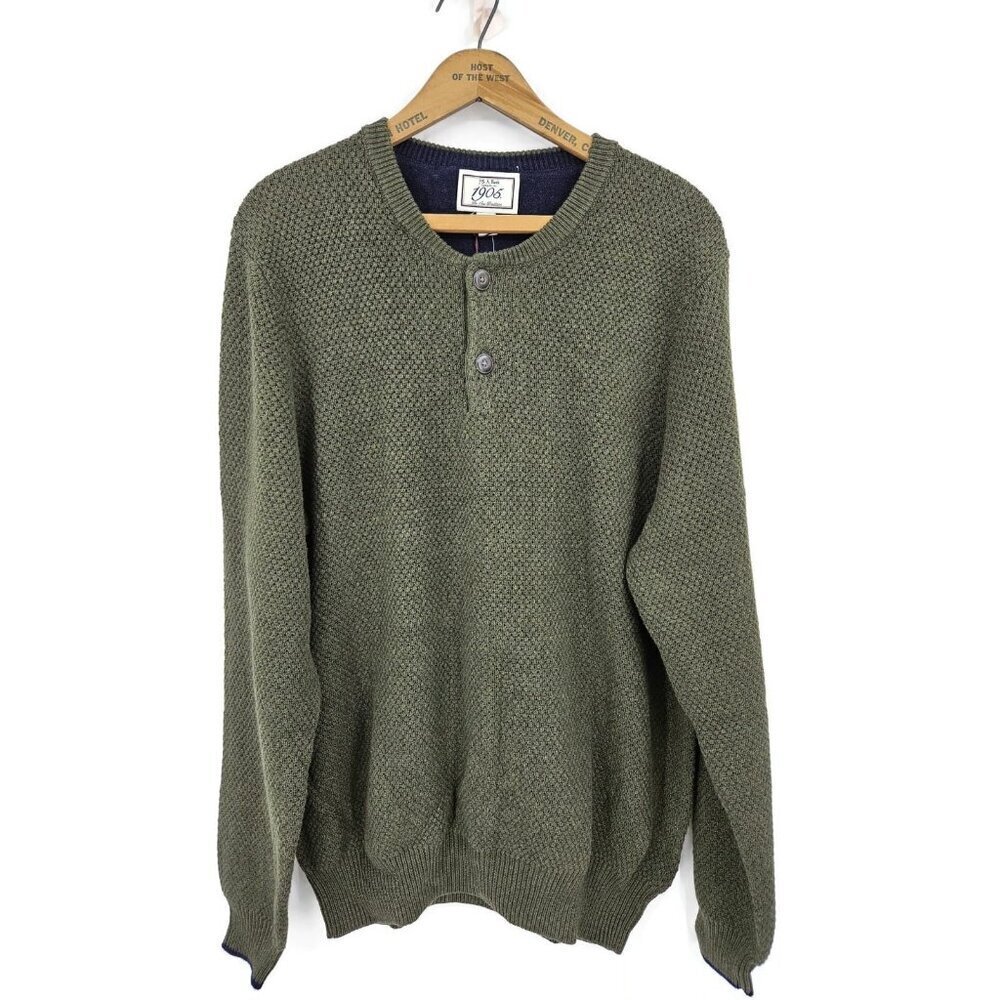 New Jos A Bank Olive Green Cotton Sweater Mens XL Pullover